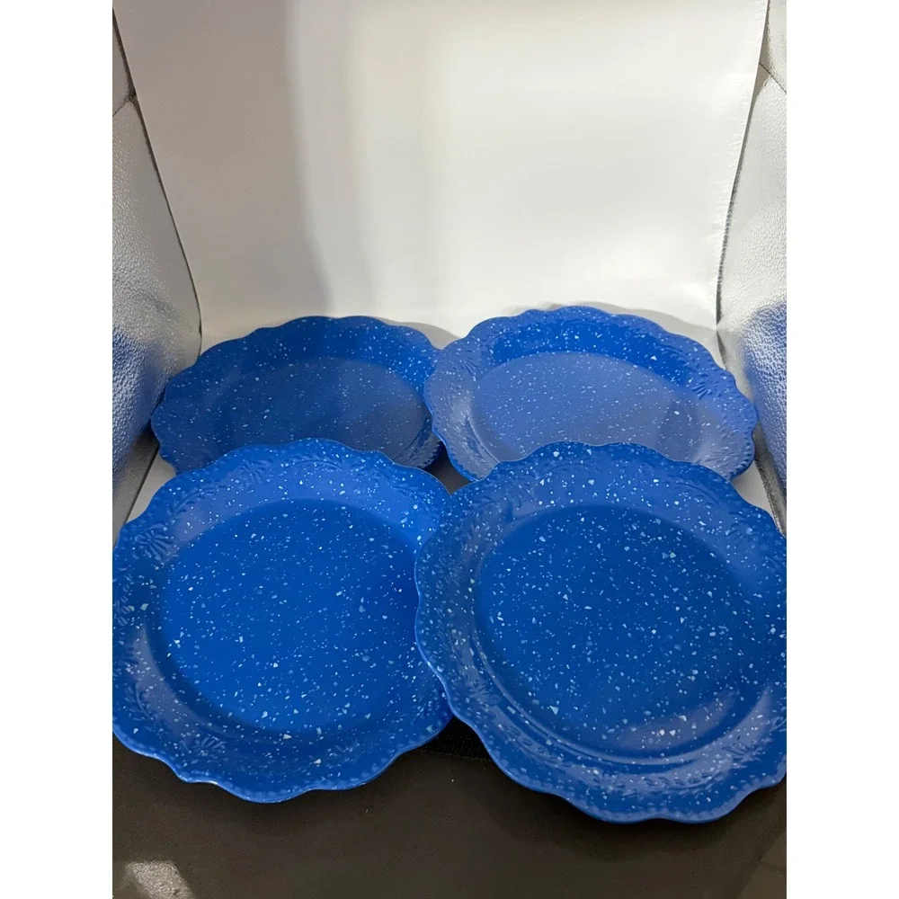 Pioneer Woman Juliette Cobalt Blue Melamine Salad Plates Set of 4 Speckled 8.7in